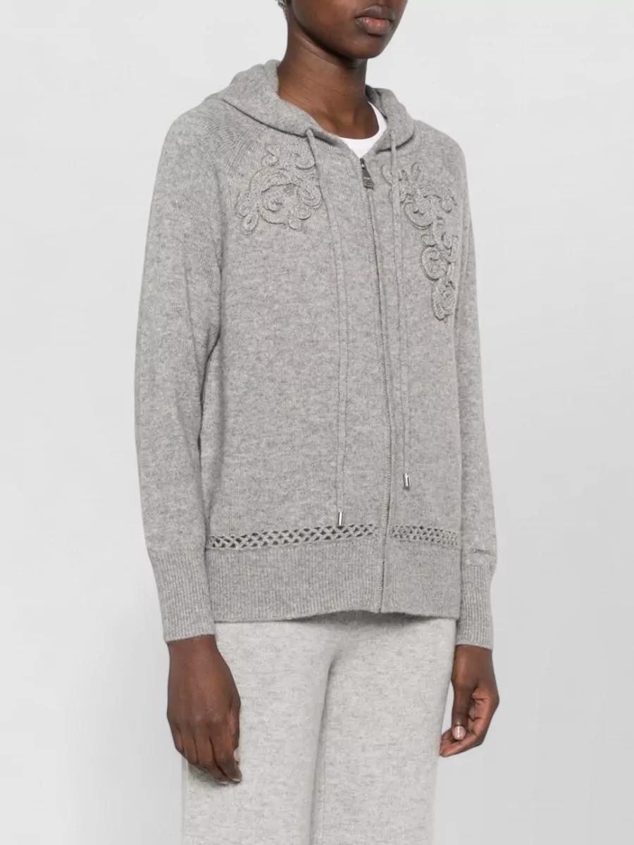 Ermanno Firenze Cashmere-Blend Floral-Embroidered Pointelle-Knit Hoodie