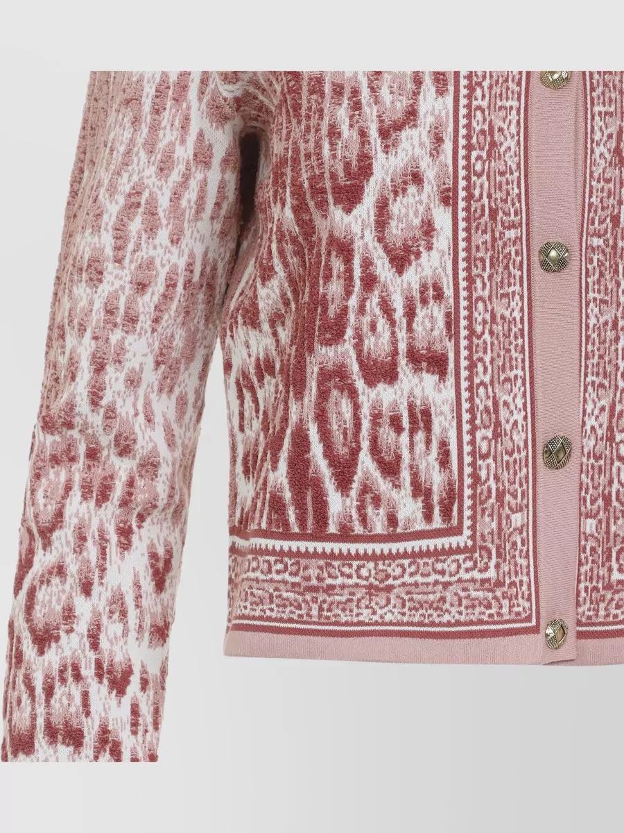 Roberto Cavalli Fine-Knit Relaxed-Fit Jaguar-Print V-Neck Cardigan