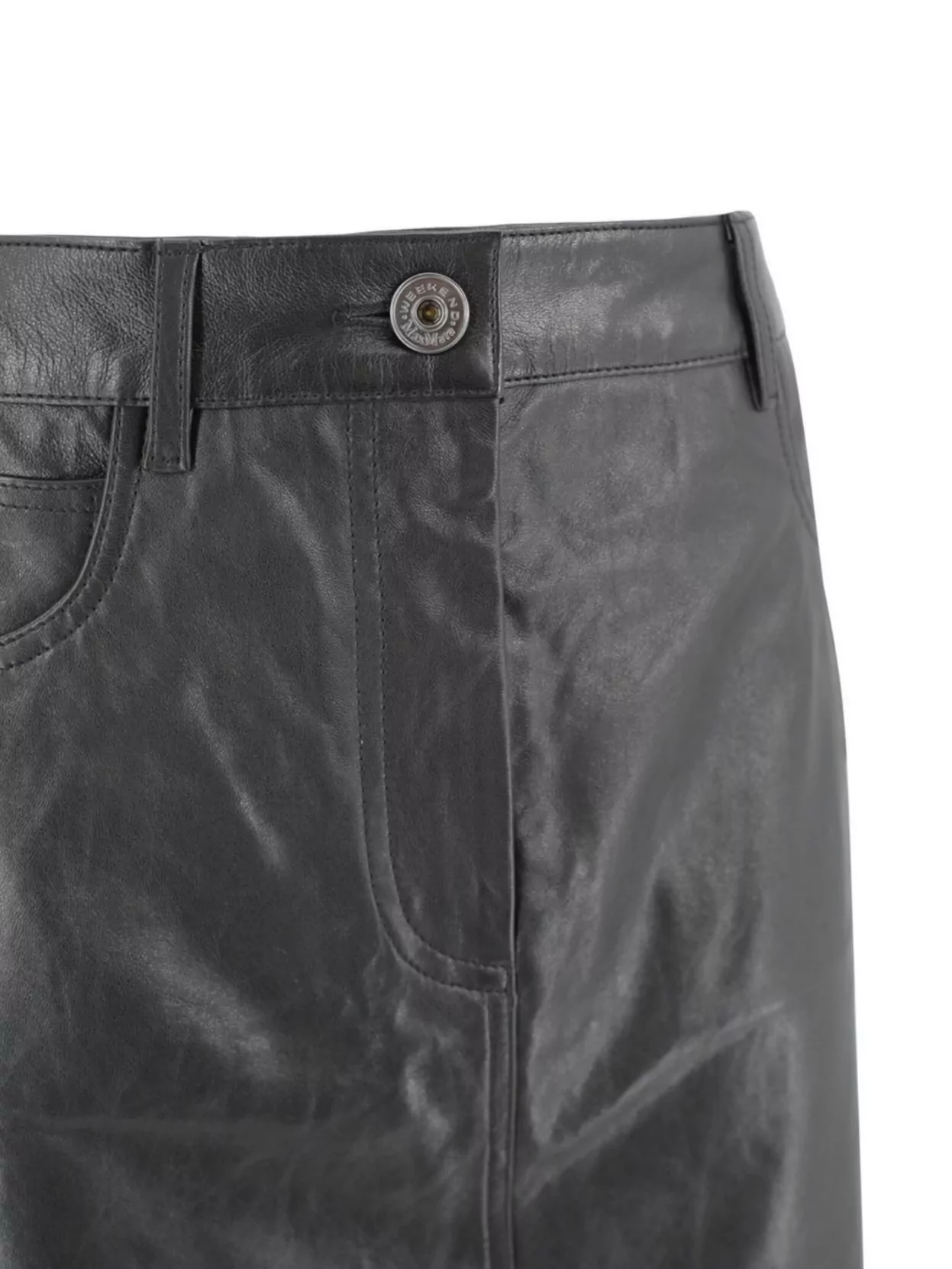 Weekend Max Mara Leather A-line Skirt With Patch And Side Pockets In Black