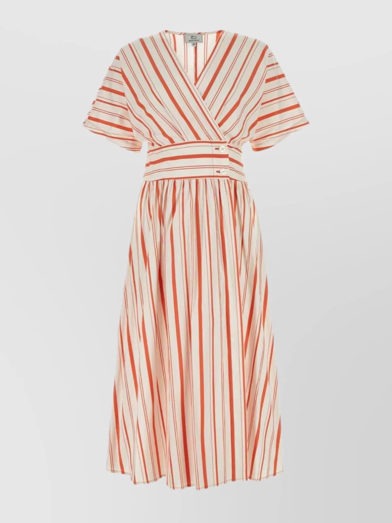Shop Woolrich Striped Belted Cotton Blend Dress