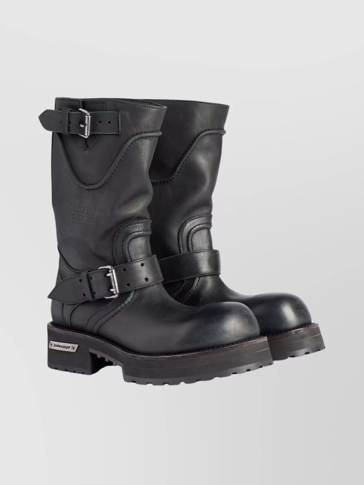 Balenciaga Worn Leather Mid-Calf Chunky Sole Boots