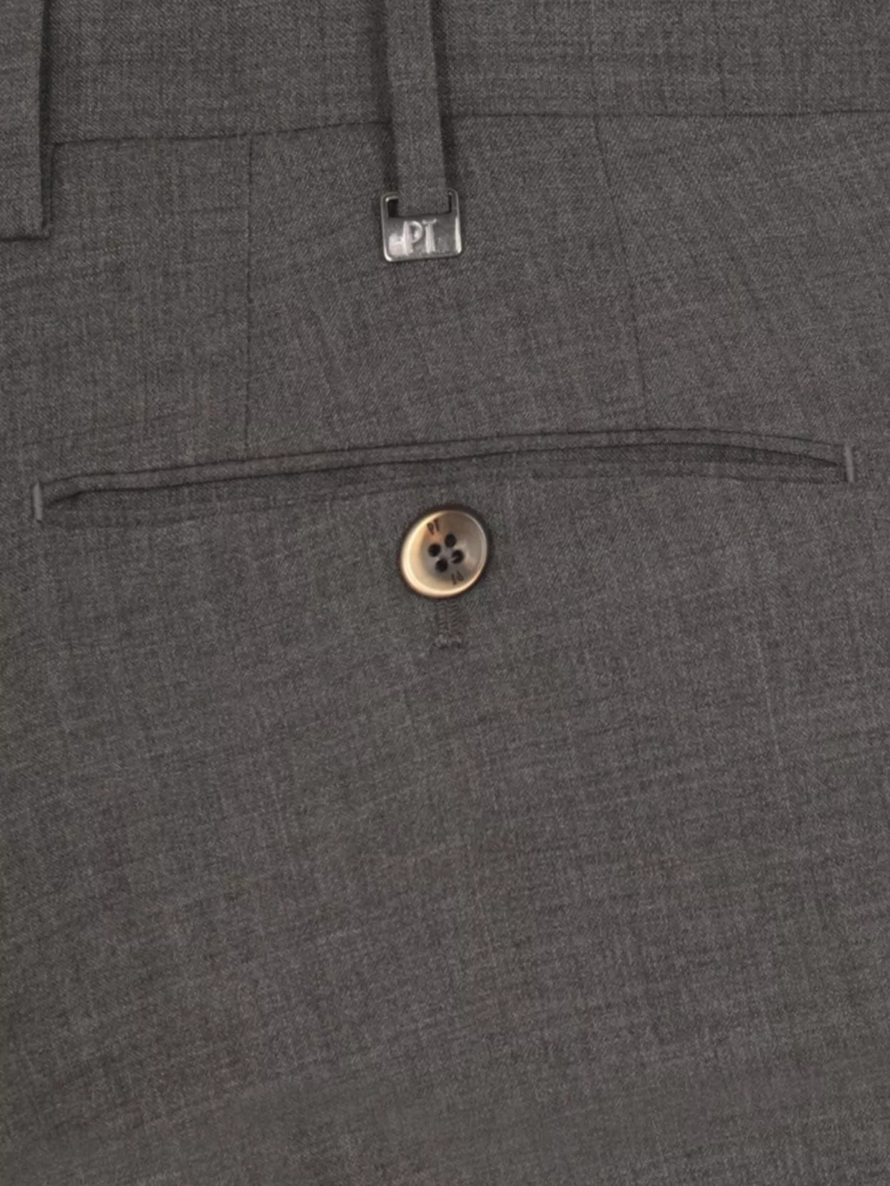 Pt Torino Slim Fit Wool Trousers With Button Detail In Gray