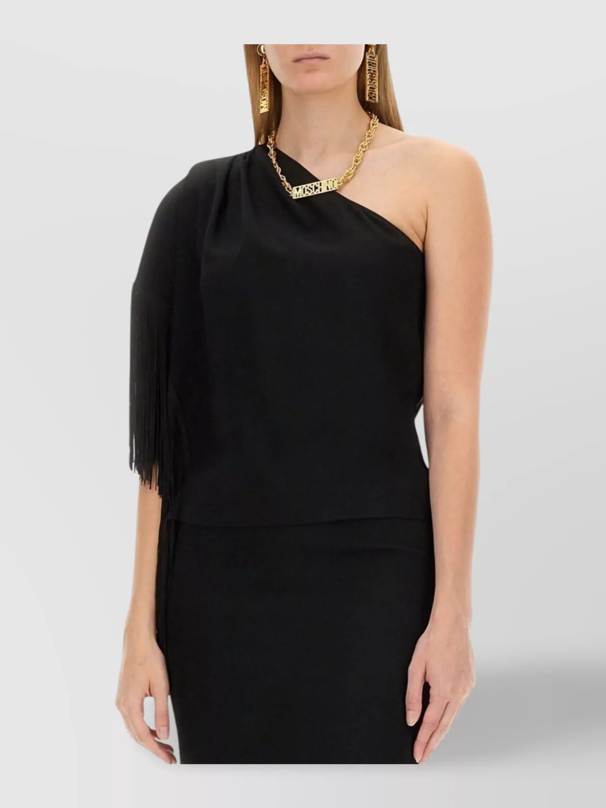 Moschino One-Shoulder Fringe Hem Top