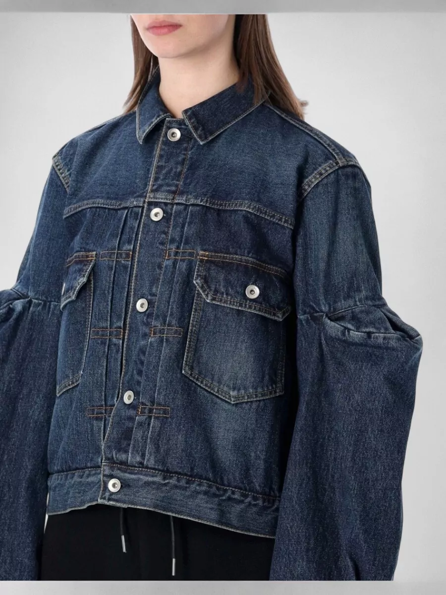 Sacai Denim Jacket Long Sleeves Collared Neck Pockets