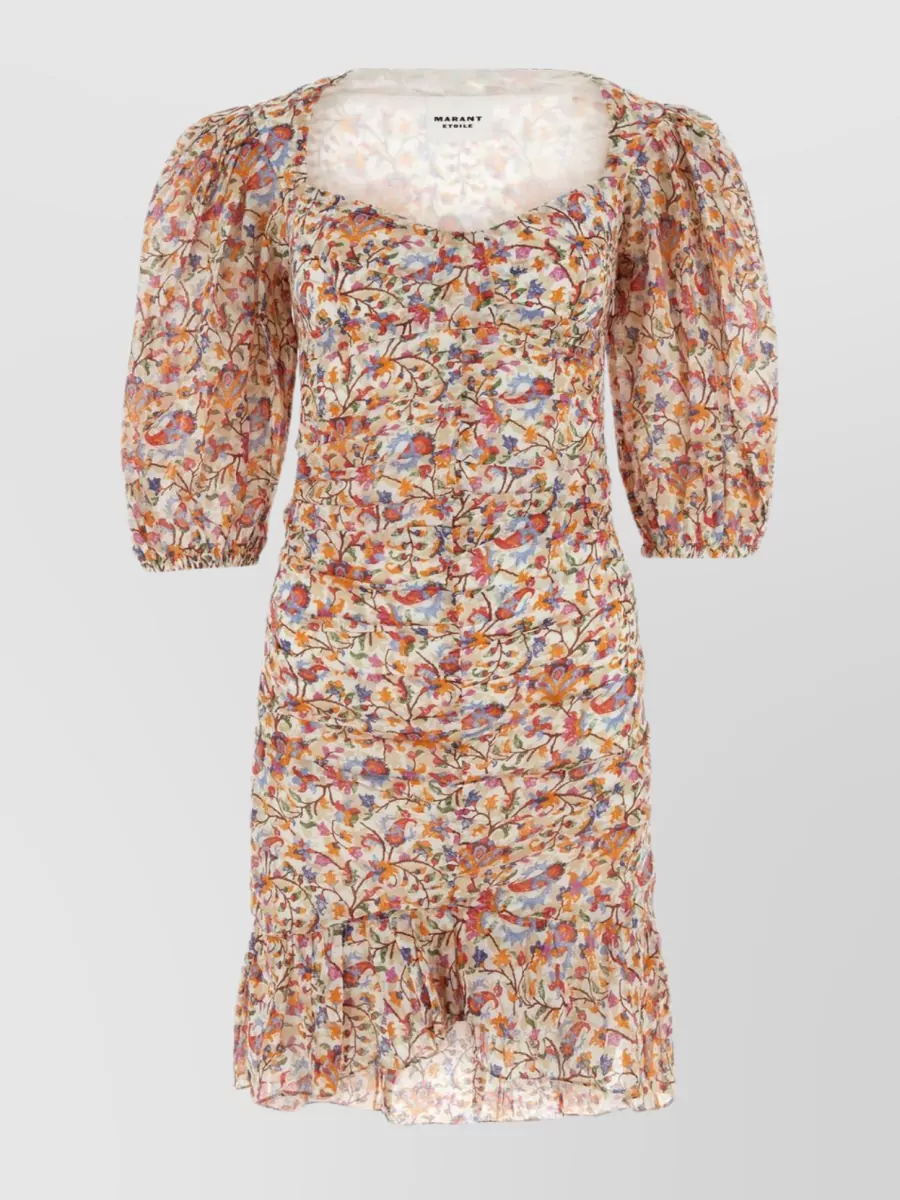 Shop Isabel Marant Étoile Cotton Floral Print Dress With Unique Neckline In Cream