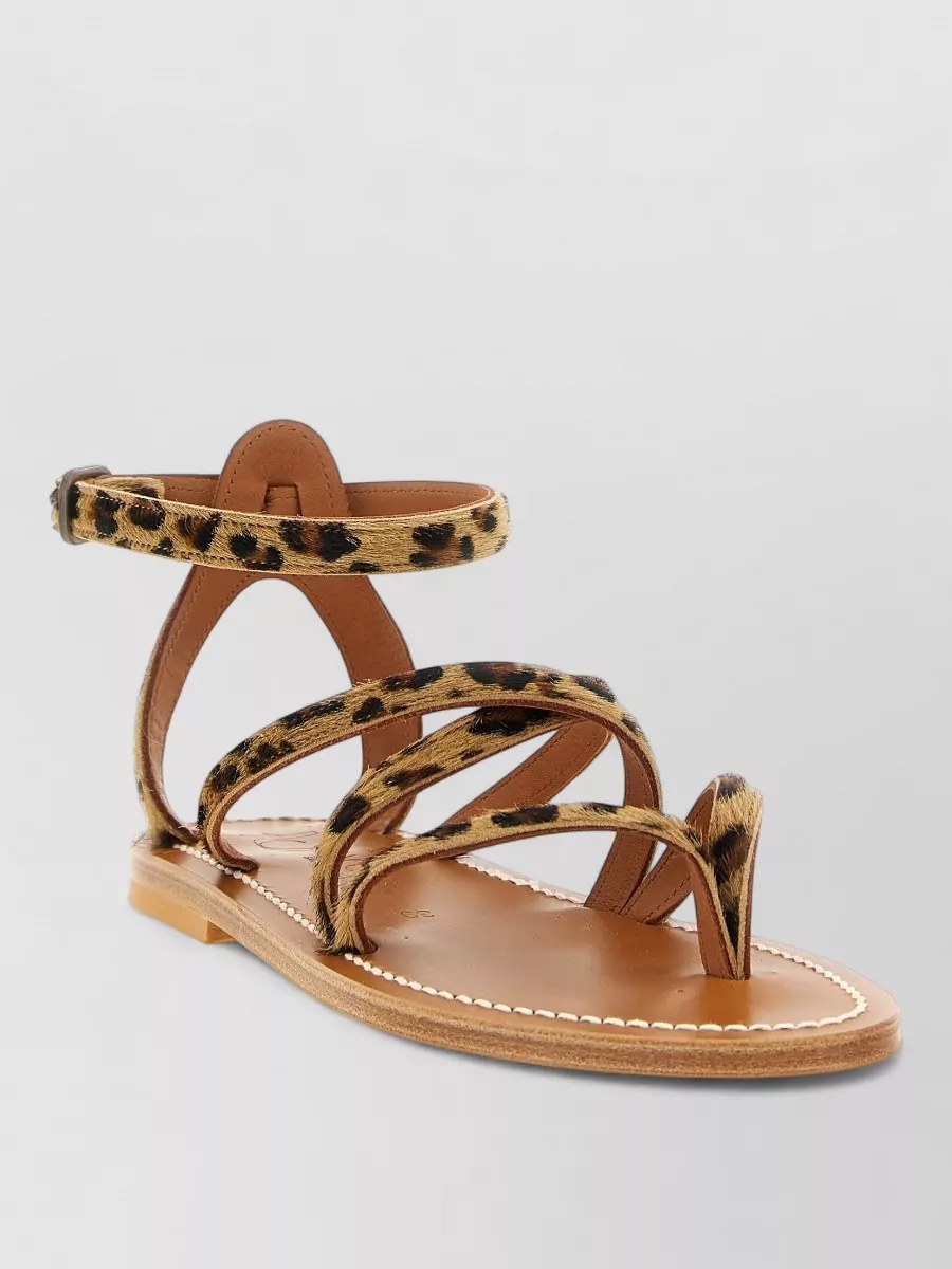 K. Jacques leather leopard-print flat sandals
