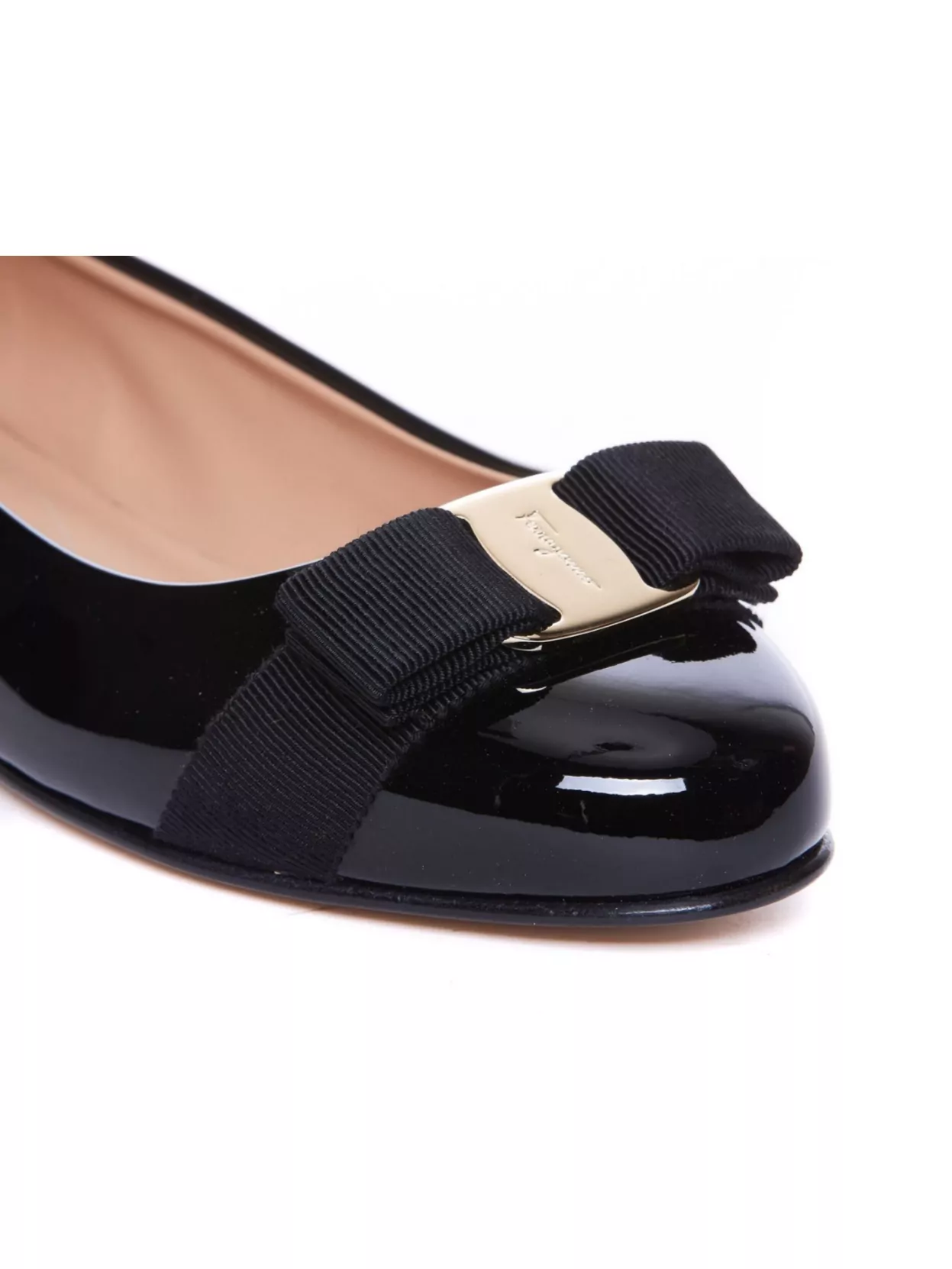 Shop Ferragamo Round Toe Patent Leather Ballerina Shoes
