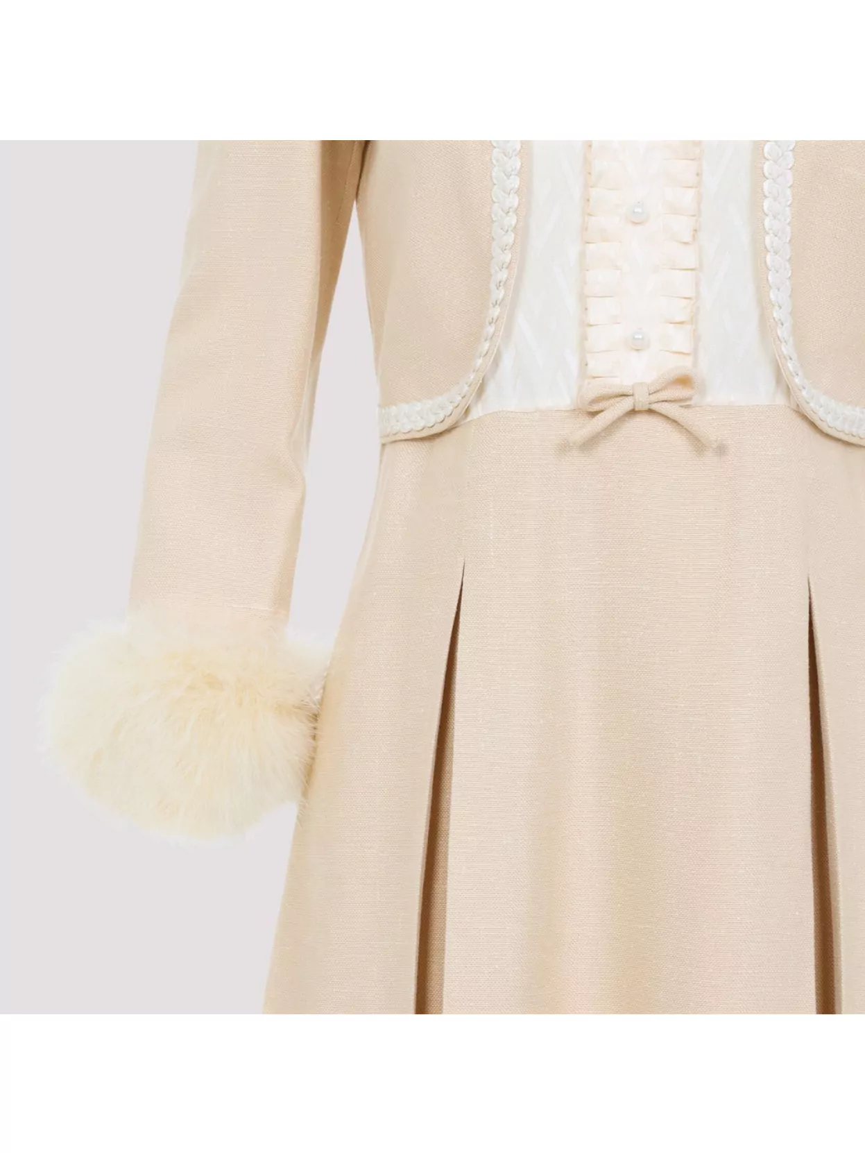 Valentino Nude Viscose-silk Blend Dress With Feather-accented Cuffs