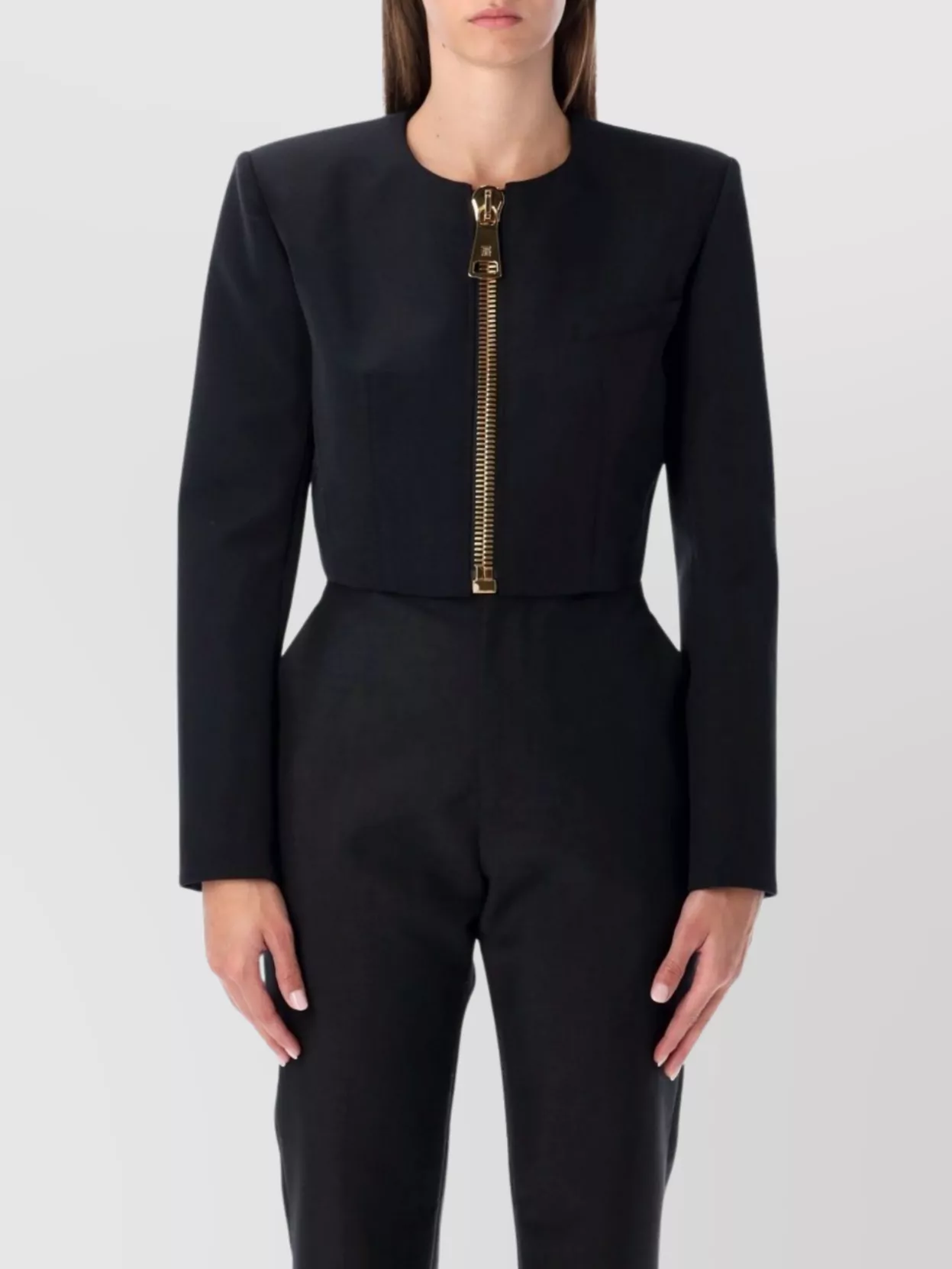 Balmain Cropped Zipped Jacket Featuring Structured Shoulders In Black
