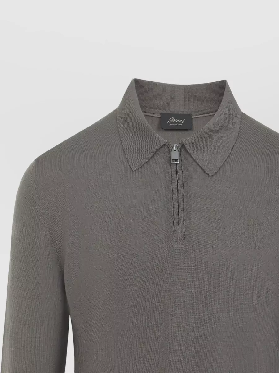 Brioni Wool Long-Sleeve Zip Polo Sweatshirt