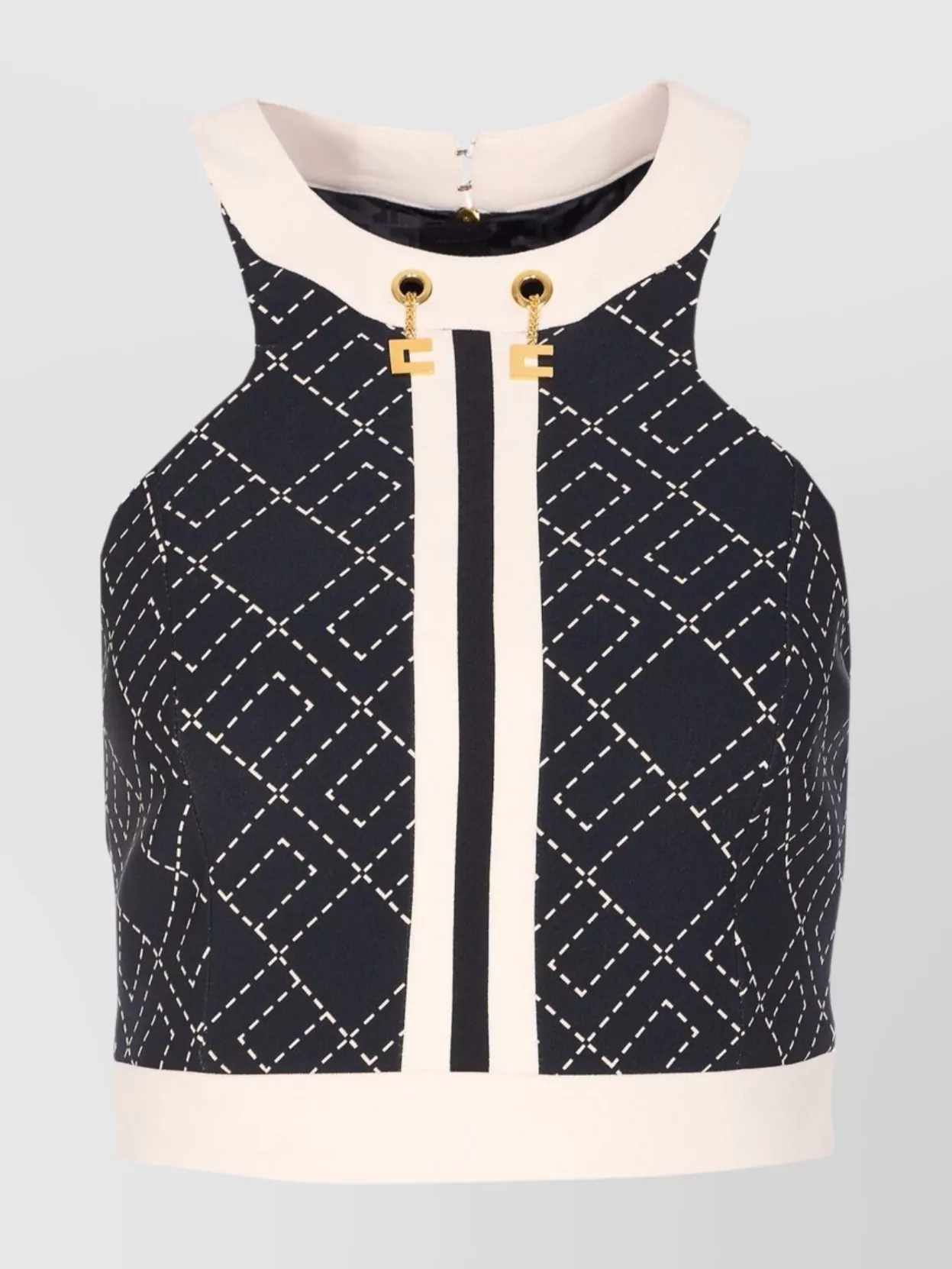 Elisabetta Franchi Charm Detail Crop Top With Geometric Pattern In Black