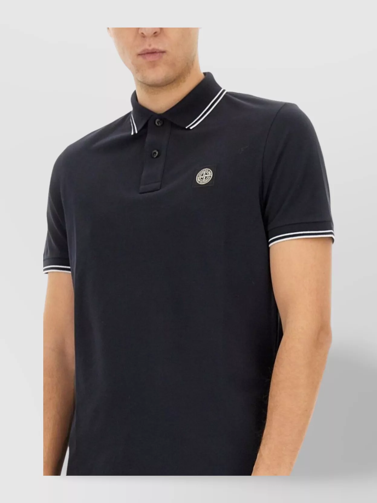 Stone Island Logo Patch Polo Shirt With Ribbed Cuffs