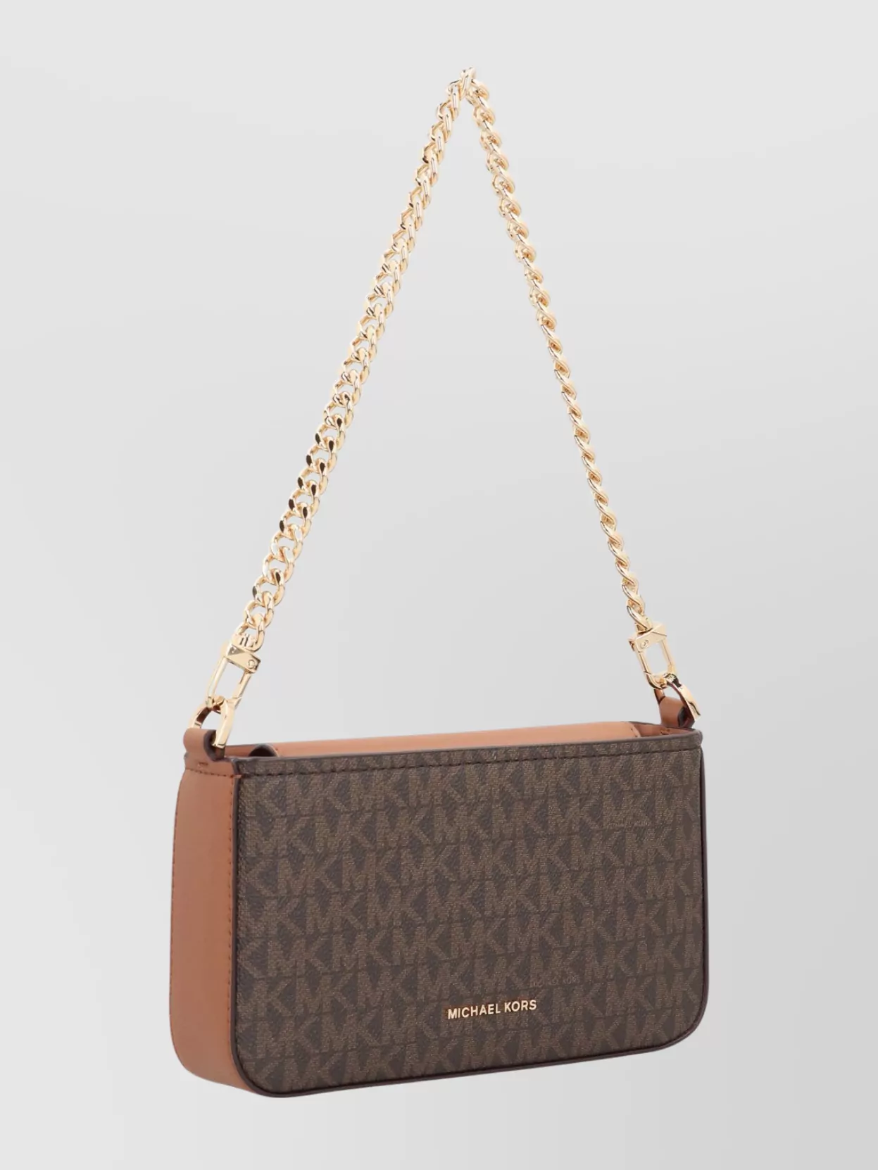 Michael Michael Kors Printed Canvas Shoulder Pouch With Chain Handle In Brown