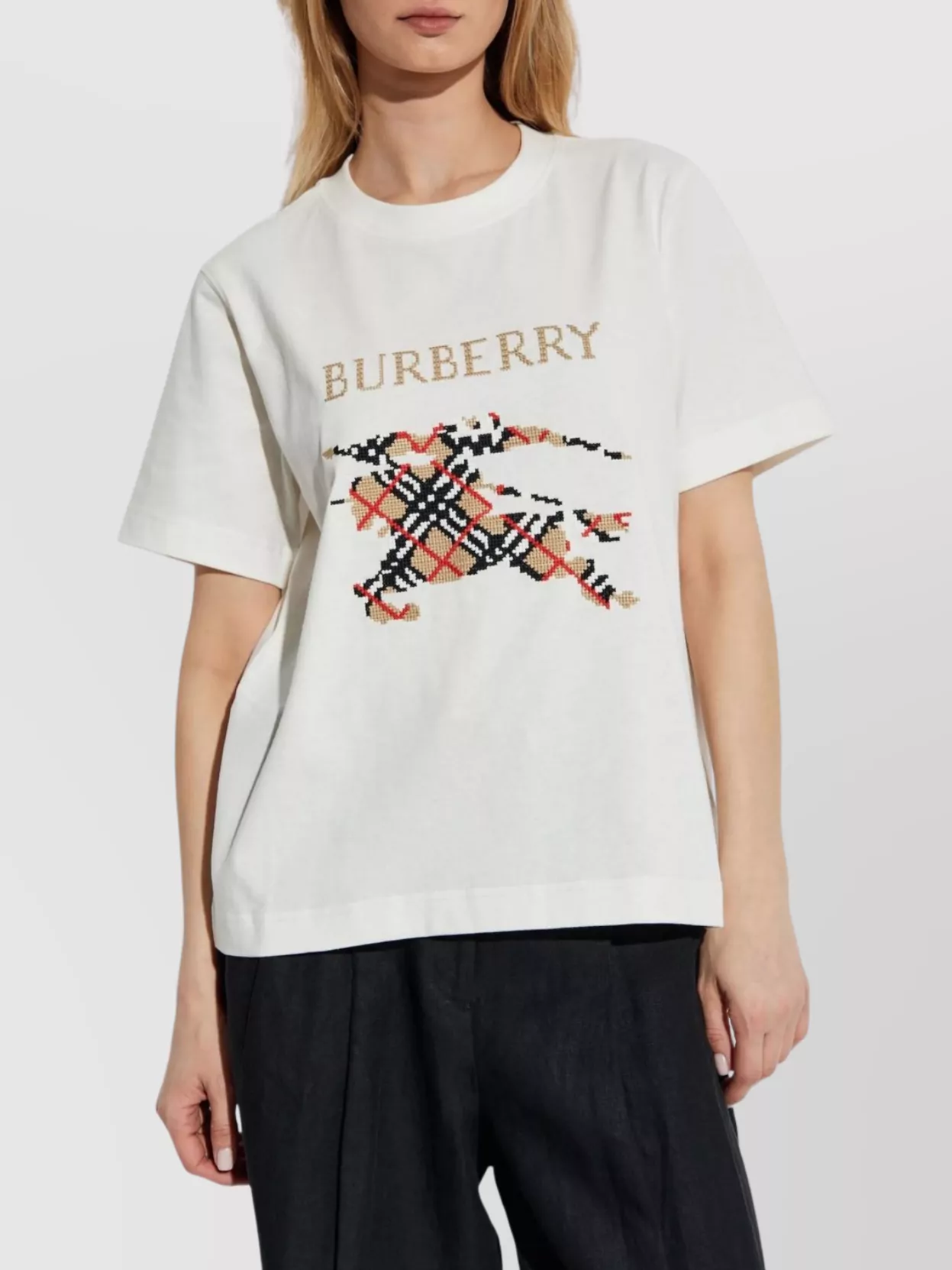 Burberry Equestrian Knight Design Cross Stitch Embroidered T-shirt
