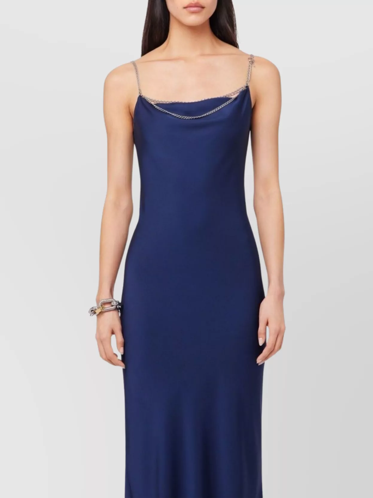 Rabanne Chain Strap Satin Finish Floor-length Dress