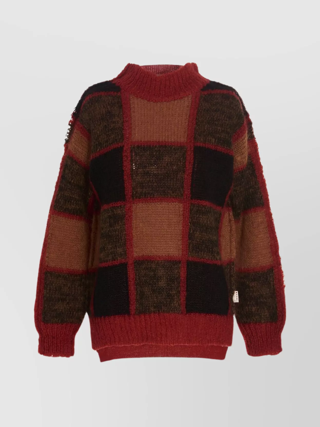 Marni Crew Neck Checkered Pattern Knit Sweater In Gray