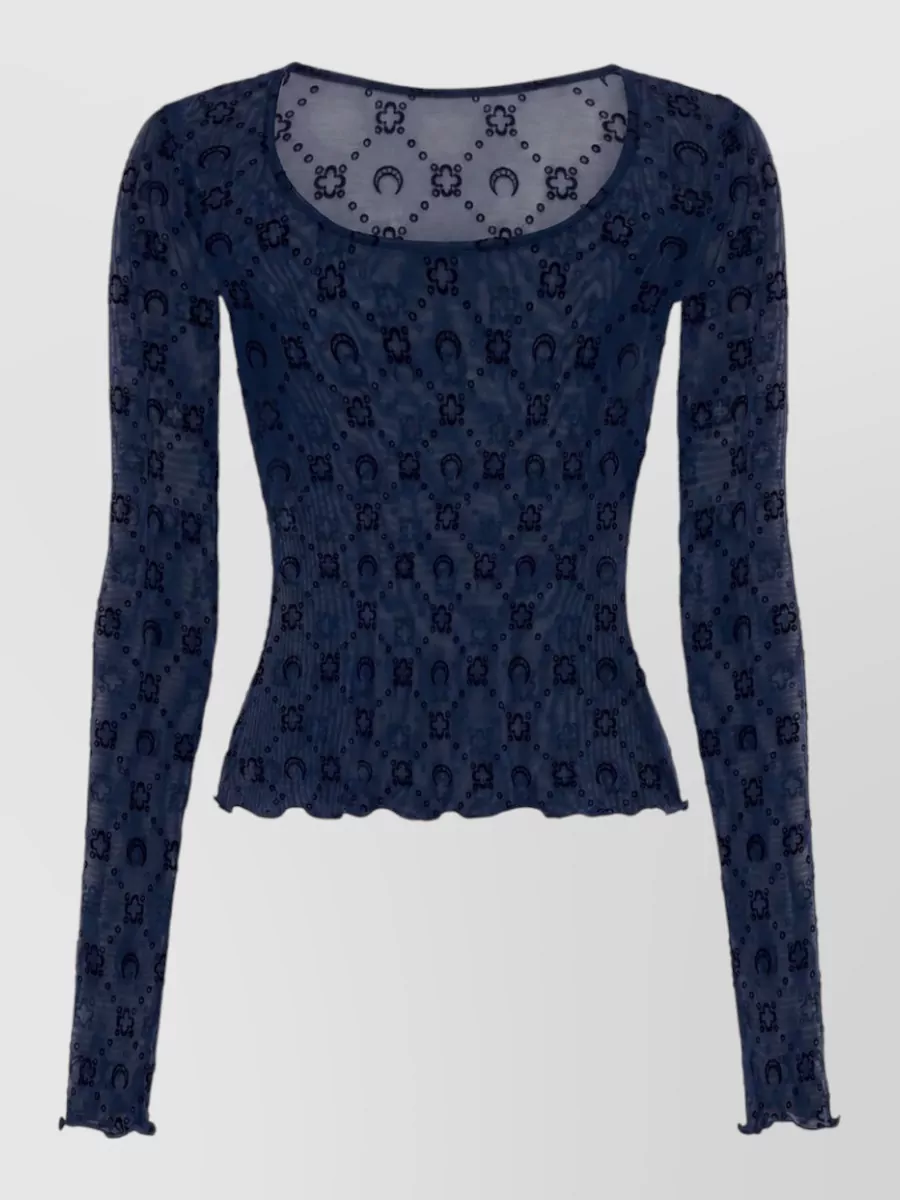 Marine Serre mesh long-sleeve round-neck bodysuit