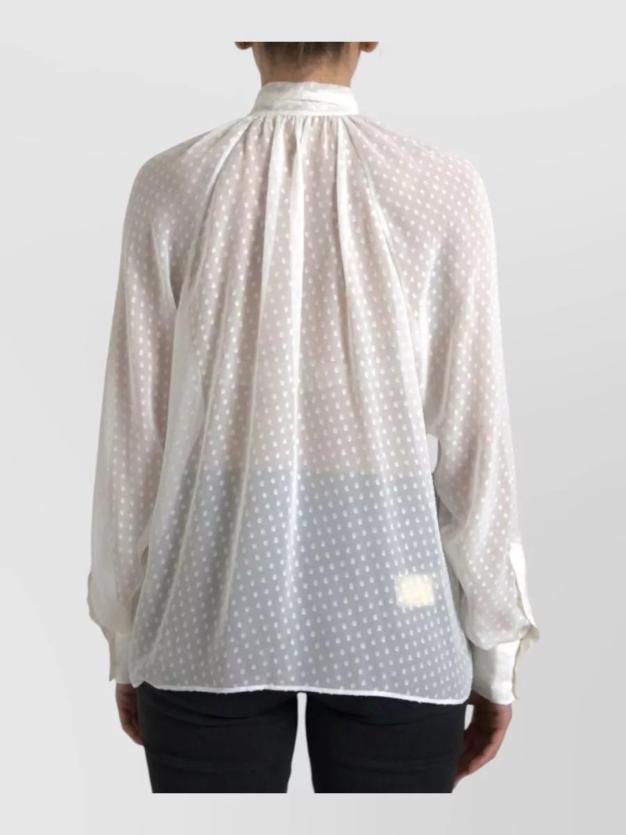 Dolce&Gabbana Silk Sheer Polka-Dot Tie-Neck Blouse
