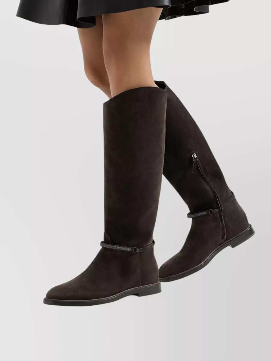 Brunello Cucinelli Leather Asymmetric Suede Boots
