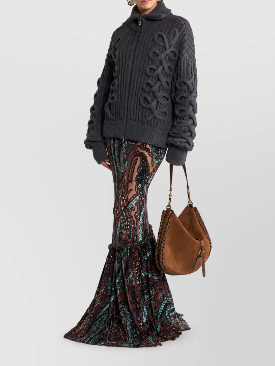 Etro Ribbed Turtleneck Zip-Up Cardigan