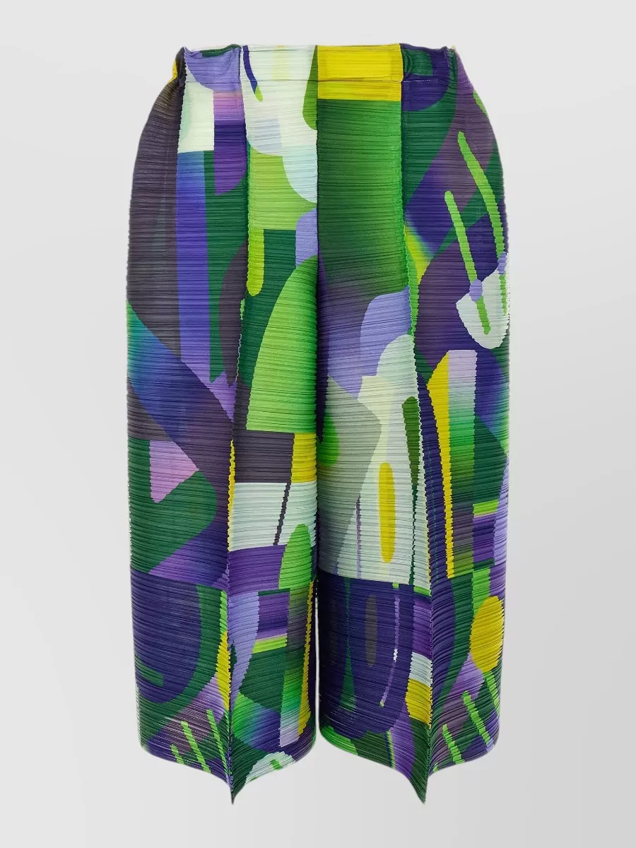 Pleats Please Issey Miyake Printed Wide-Leg Cropped Knee-Length Shorts