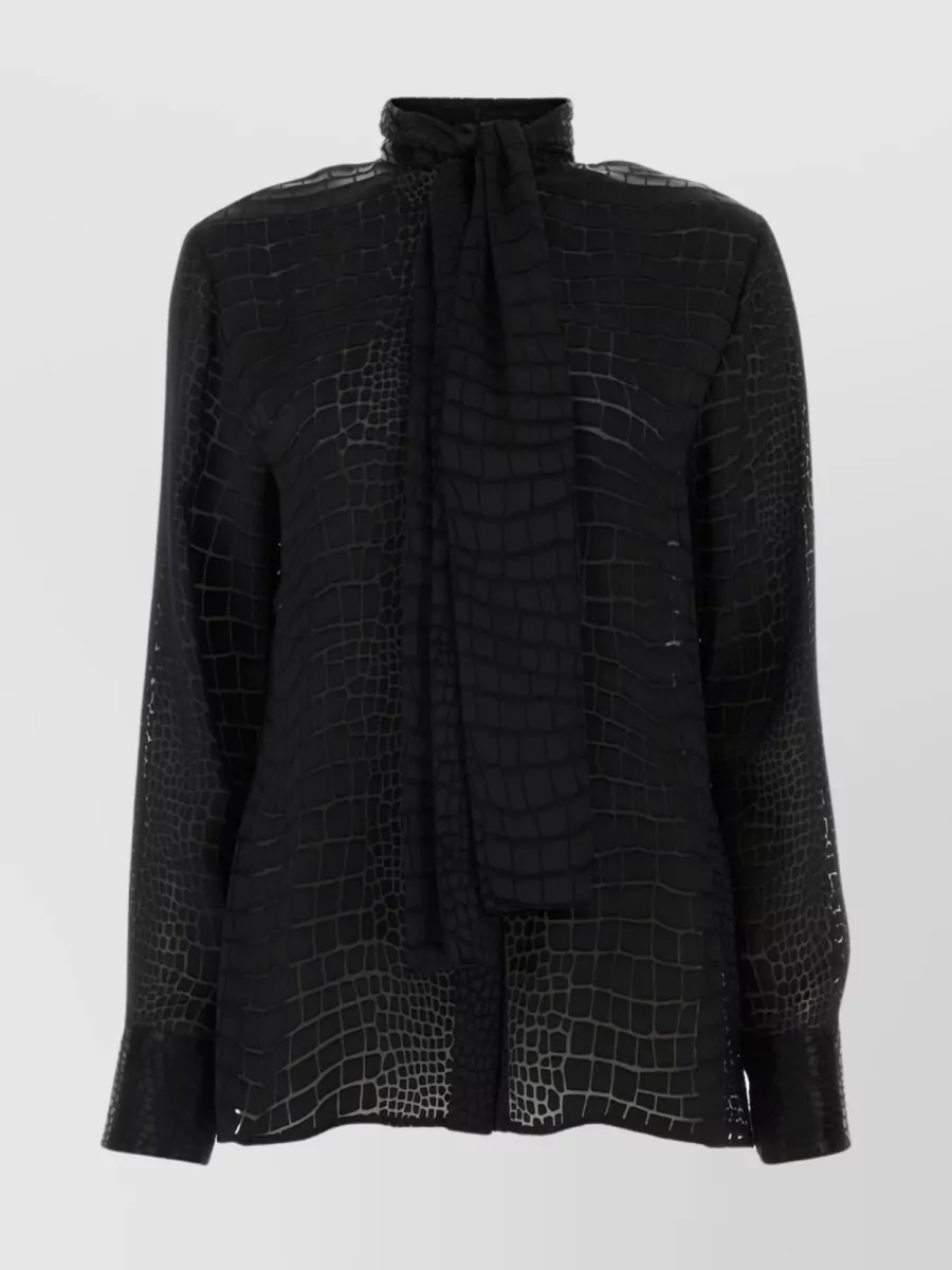 Shop Versace Devoré Crocodile Embroidered Sheer Shirt In Black