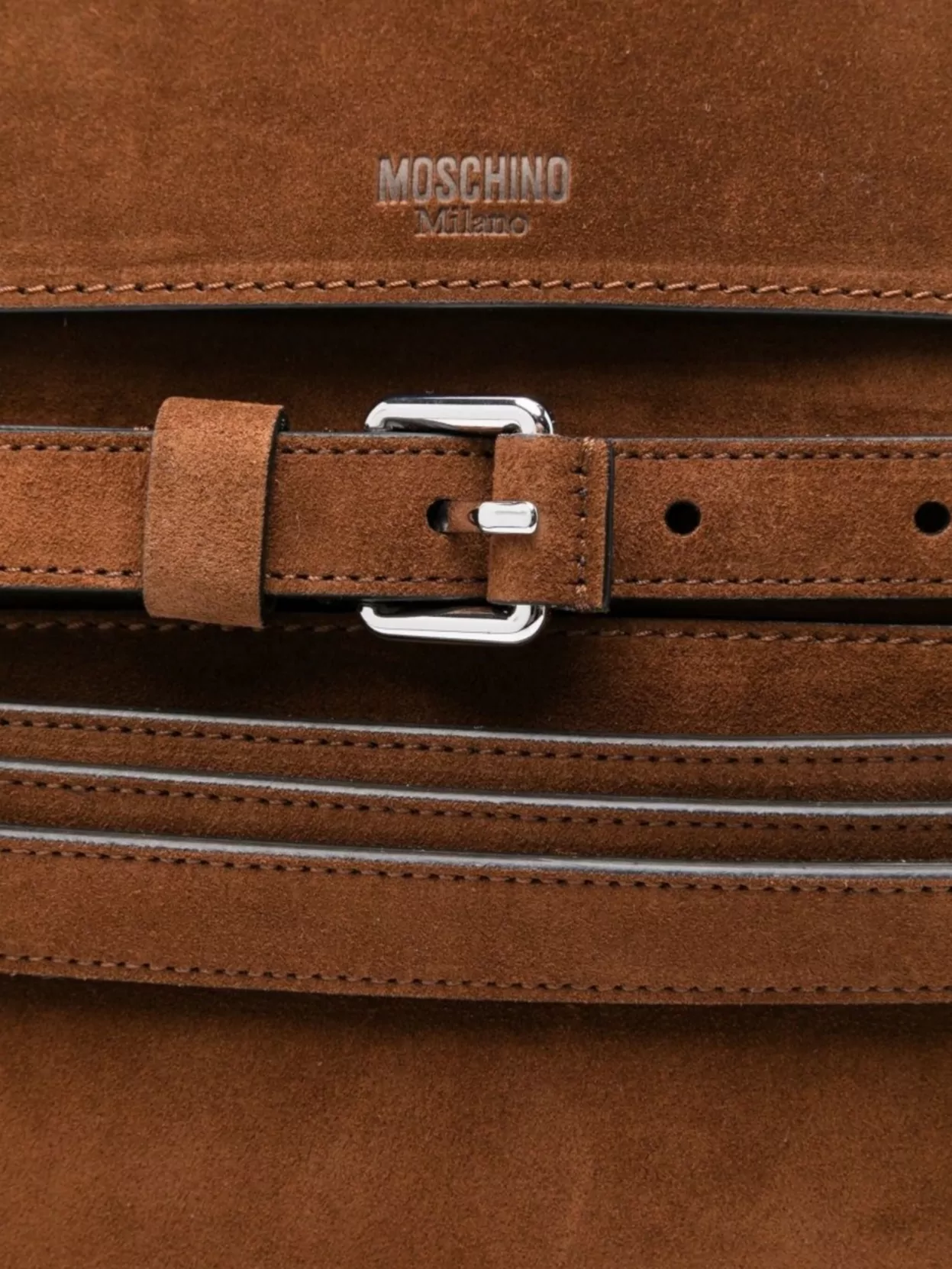 Moschino Suede Top Handle Shoulder Bag Buckle