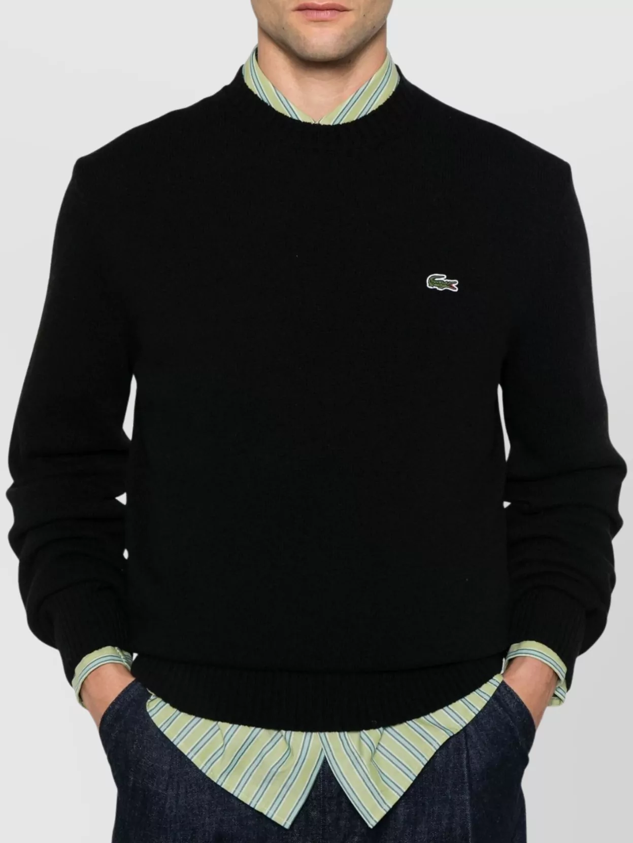 Lacoste Crew Neck Sweater With Ribbed Cuffs And Hem
