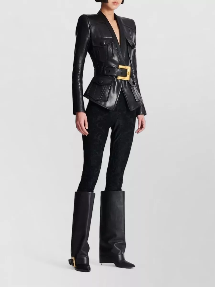 Balmain Leather Belted Fitted Jacket