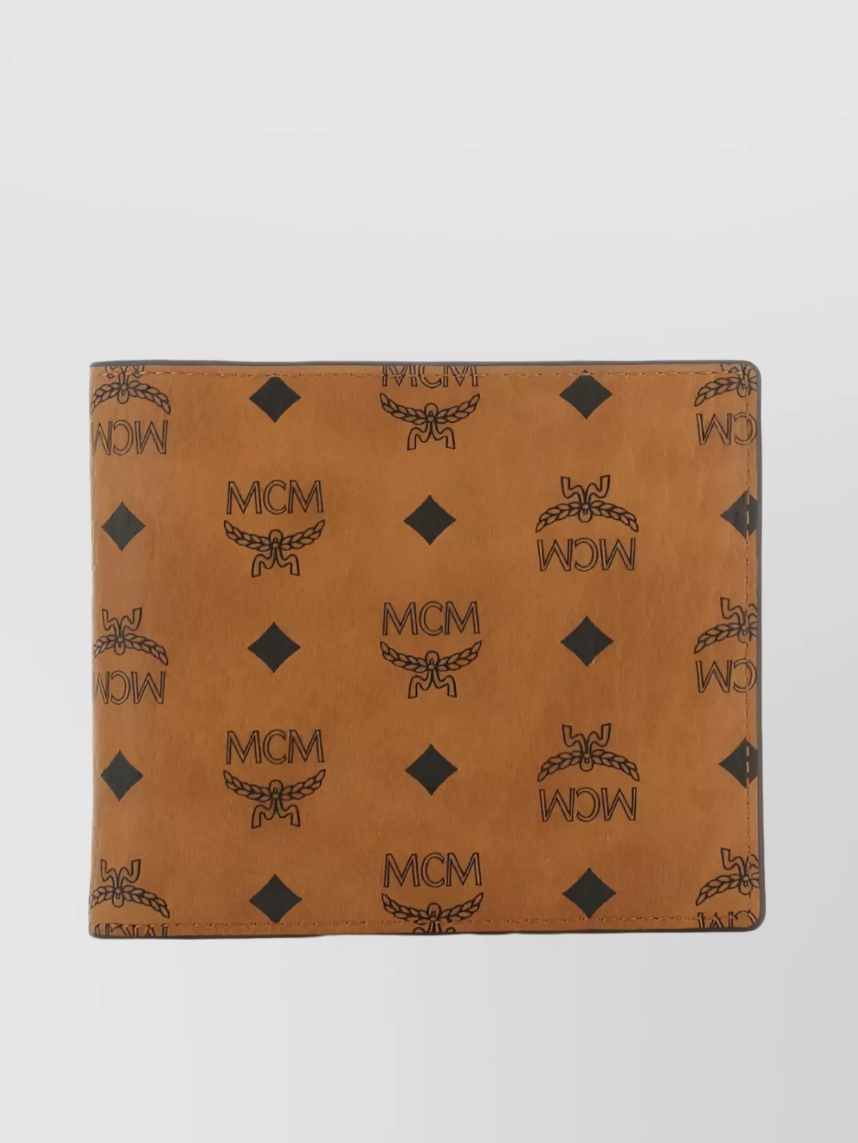 Shop Mcm Signature Pattern Folded Wallet In Brown
