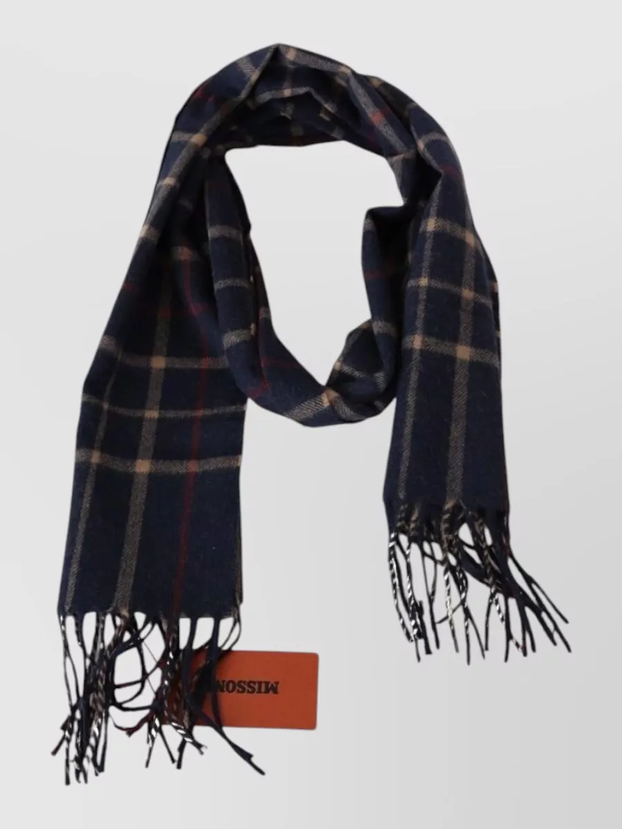 Missoni camel hair checked fringed scarf