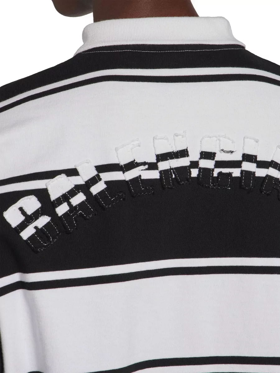 Balenciaga Striped Relaxed-Fit Long-Sleeve Polo Shirt