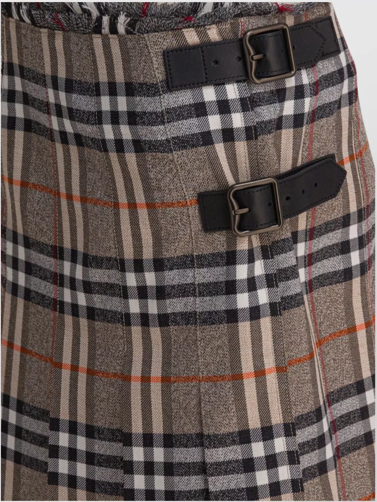 Burberry Buckle Checked Frayed Pleated Skirt In Brown