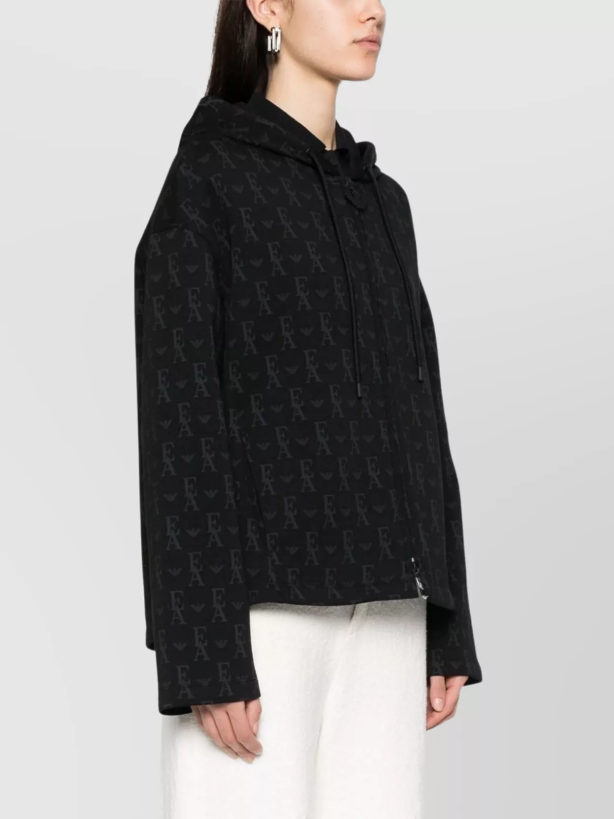 Shop Emporio Armani All Over Logo Hooded Sweatshirt In Black