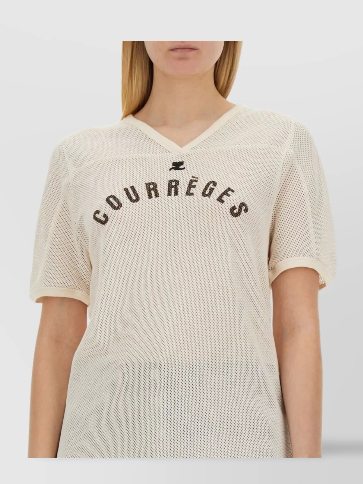 Courrèges Logo Mesh V-Neck T-Shirt