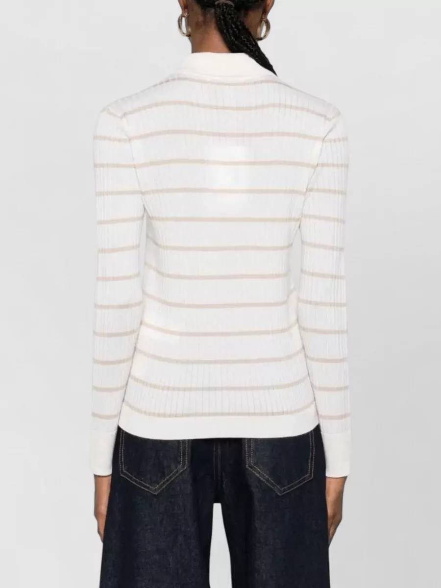 Max Mara Striped Ribbed Cashmere Long-Sleeve Polo Top