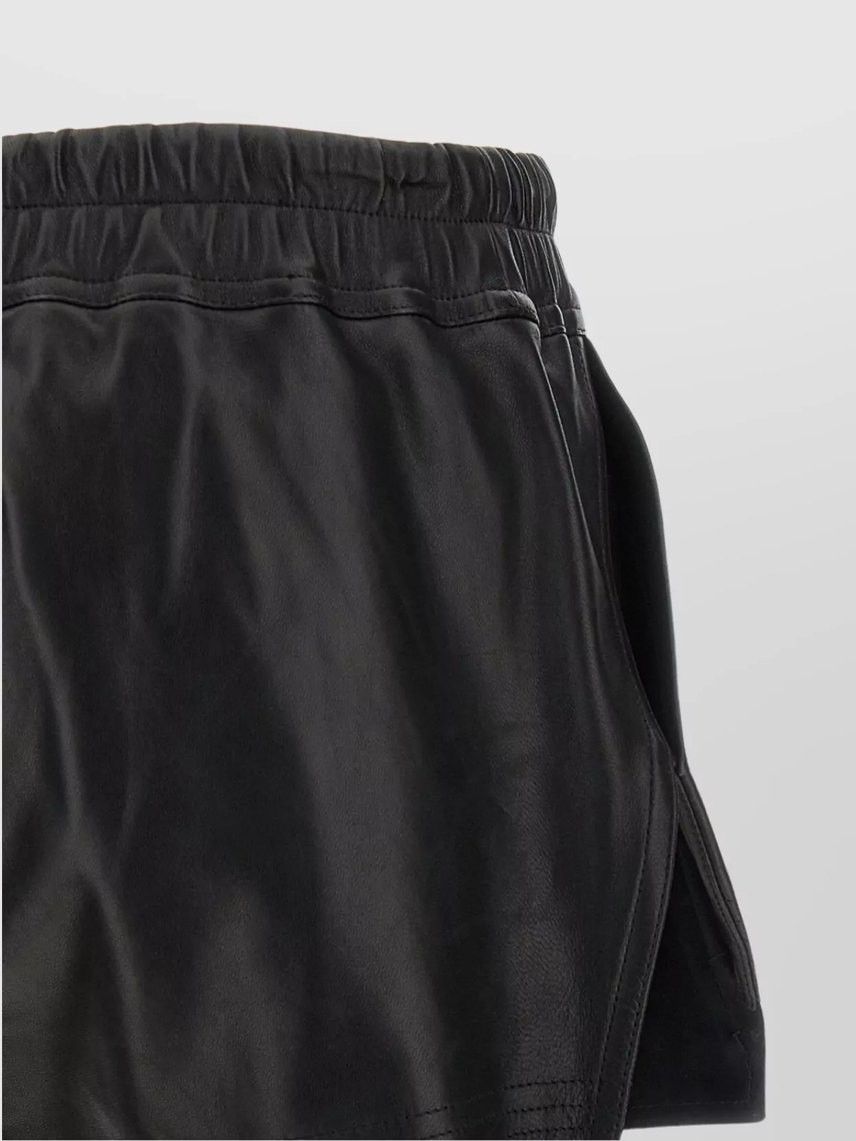 Rick Owens Layered Elastic Waistband Faux Leather Shorts In Black