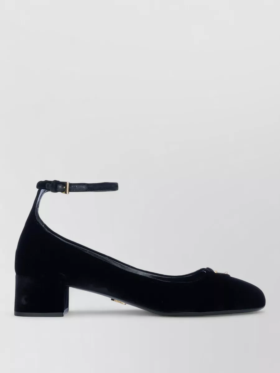 Prada Block Heel Sandals Embellished Detail In Black