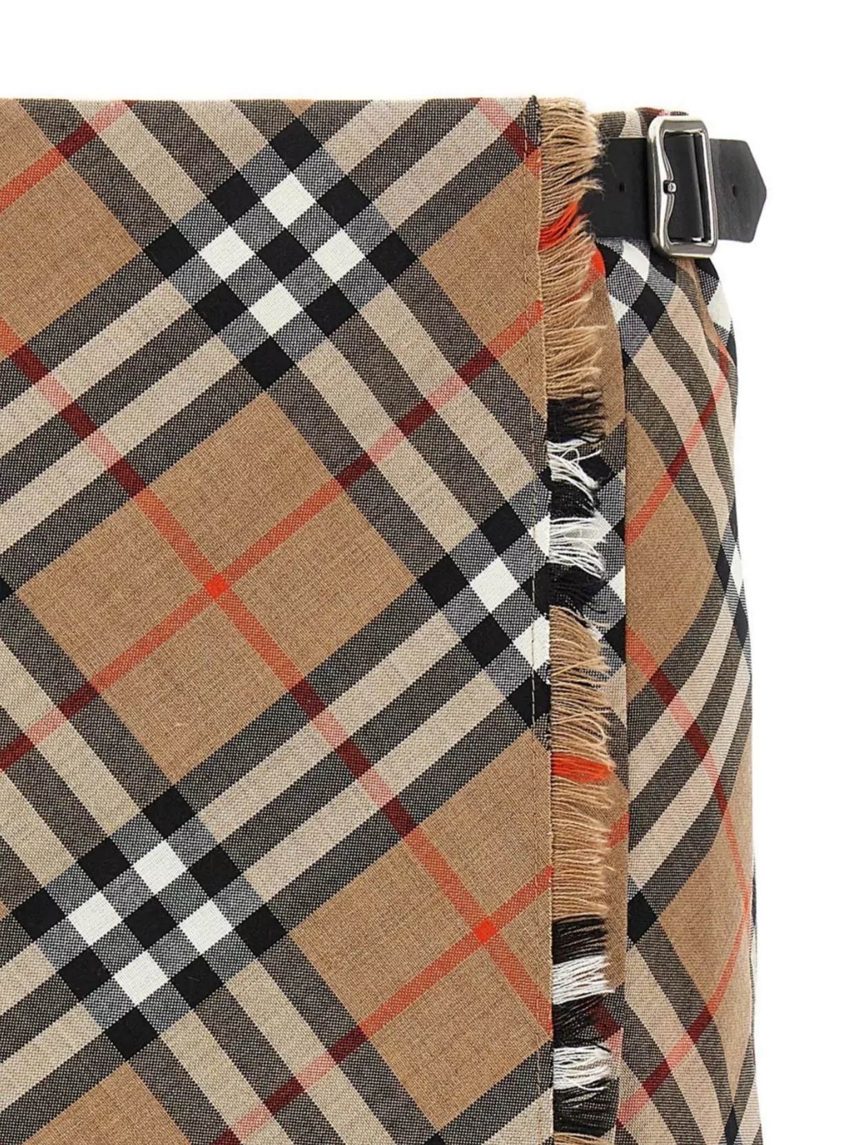 Shop Burberry Check Pattern Fringe Pleated Skirt