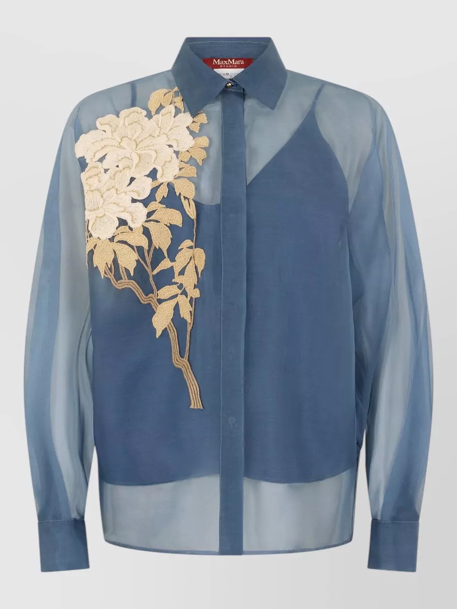S Max Mara Silk floral-embroidered shirt