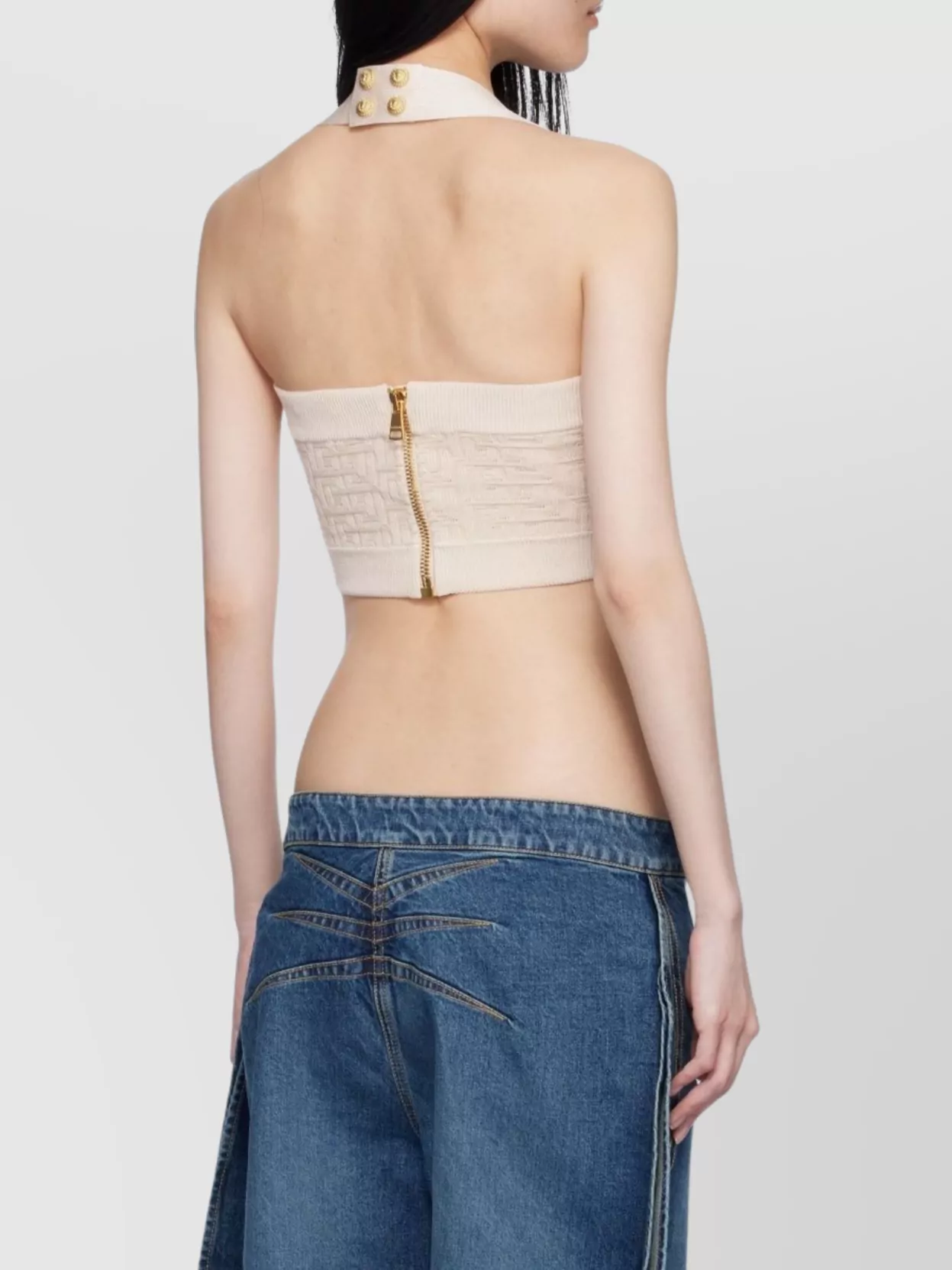 Balmain Open Back Square Neck Crop Top In Neutral
