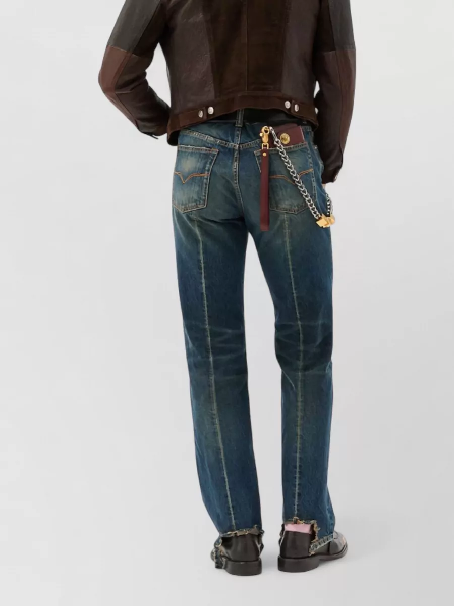 Versace Denim Distressed Straight-Leg Jeans