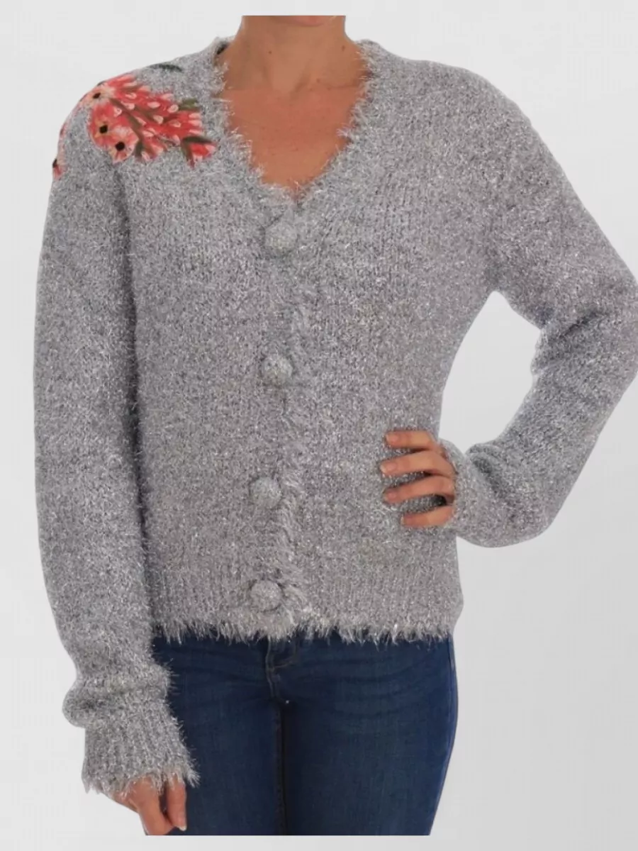 Dolce&Gabbana Floral appliqué fuzzy knit cardigan