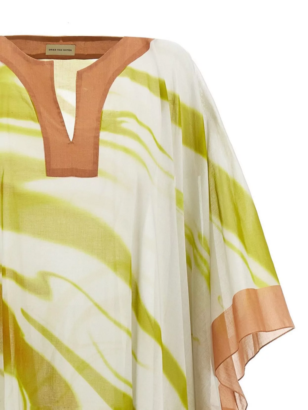 Shop Dries Van Noten Kaftan With Abstract Pattern And Sheer Fabric