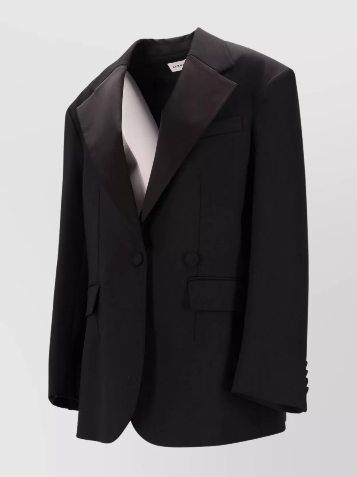 P.a.r.o.s.h Tailored Satin Lapel Long Sleeve Jacket In Black