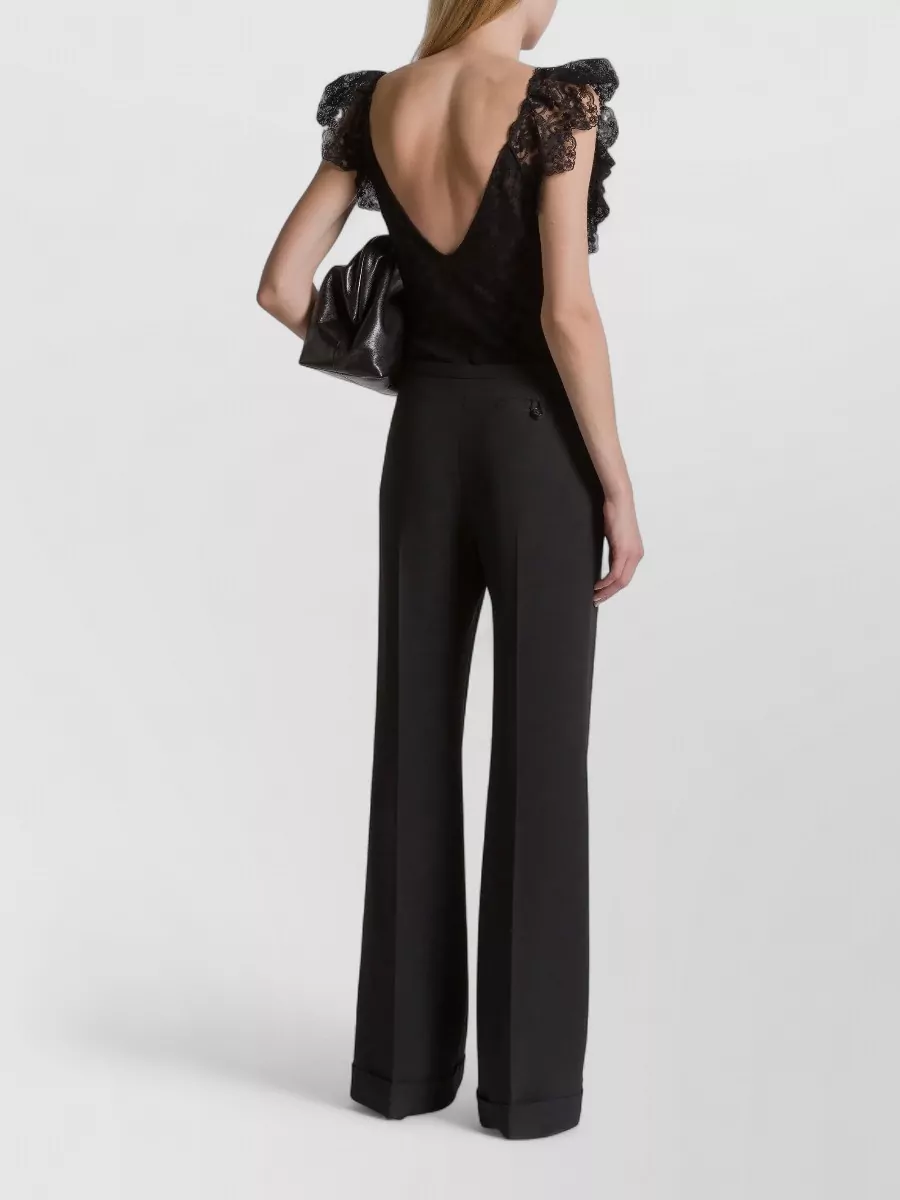 Alberta Ferretti Lace Bodysuit Deep Neckline Floral Pattern