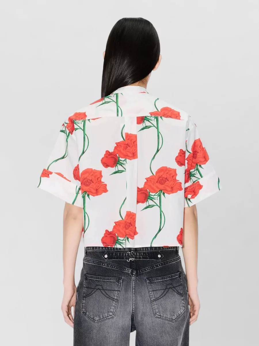 Kenzo Cotton Poplin Short-Sleeve Mandarin-Collar Shirt