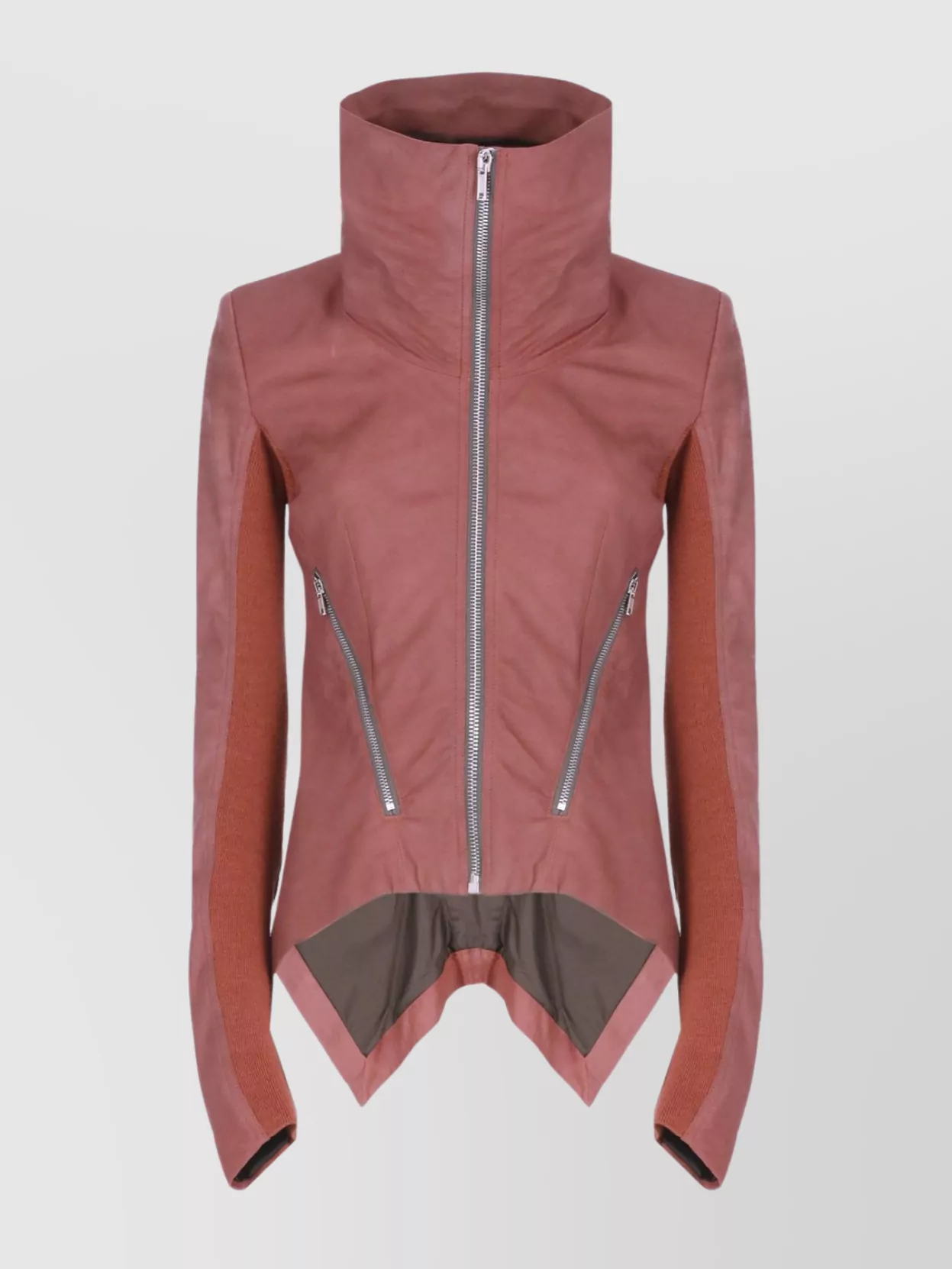 Rick Owens Asymmetric Hem Leather Jacket Pockets In Red