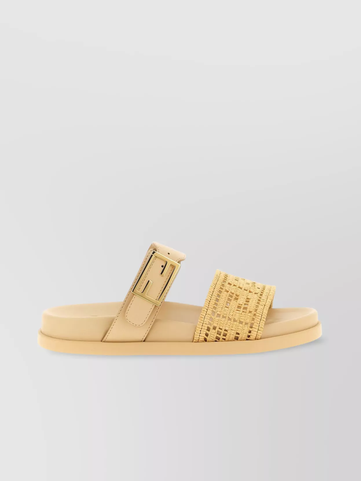 Fendi Feel Slides With Woven Strap And Flat Sole