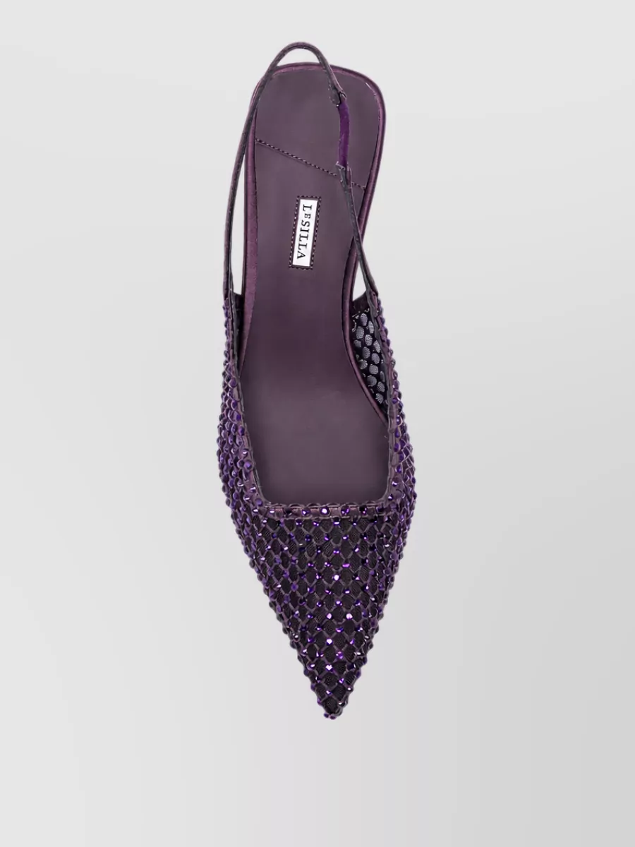 Le Silla Leather Crystal Embellished Mesh Slingback Pumps